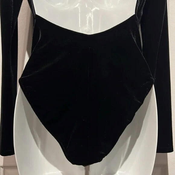 La Senza Black Velour Long Sleeve Open Back Bodysuit Size S NWT - Picture 8 of 11